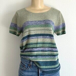 Vintage Sigrid Olsen Striped Knit Top Earthy Cottagecore Coastal Grandma Artsy M